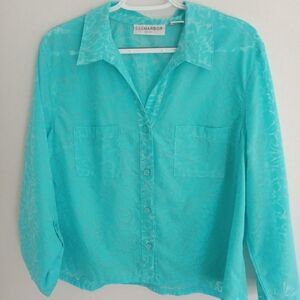 Sag Harbor Aqua Floral Button-Down Shirt